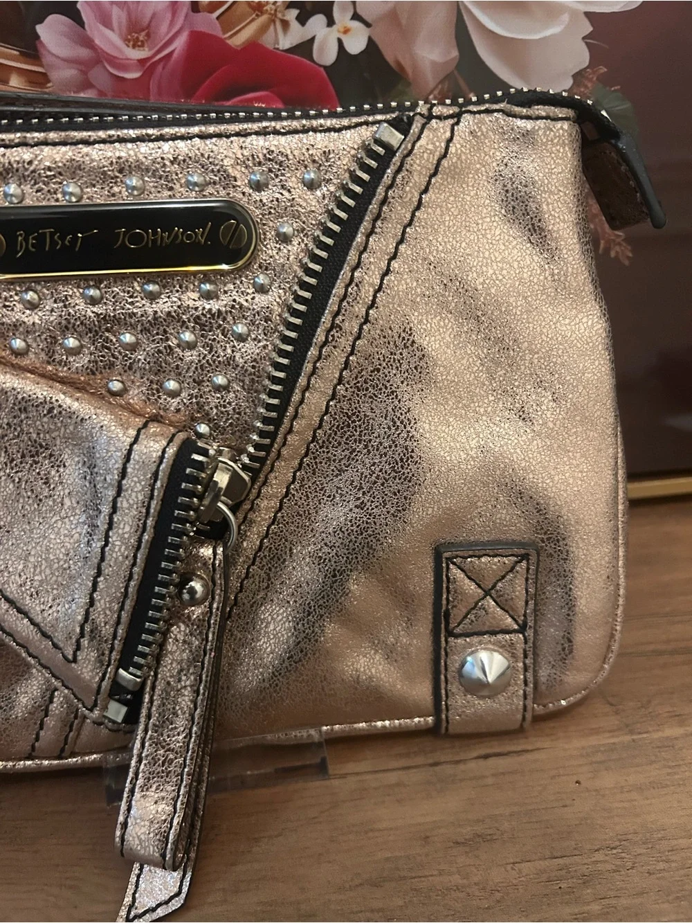 Betsey Johnson Metallic Rose Gold Wristlet Clutch
